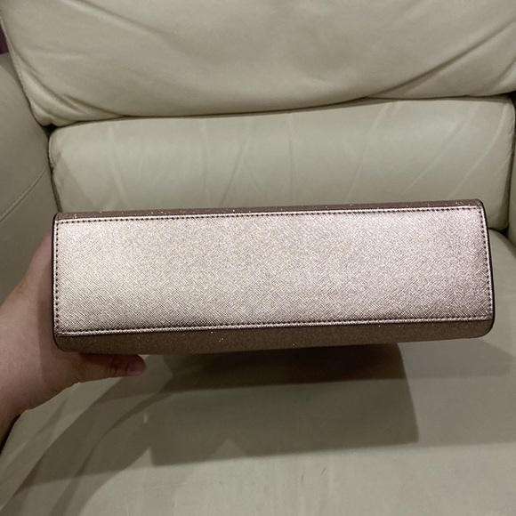 Kate Spade Rose Gold Tinsel Glitter Fabric Sparkle Satchel Purse Bag - Picture 10 of 15